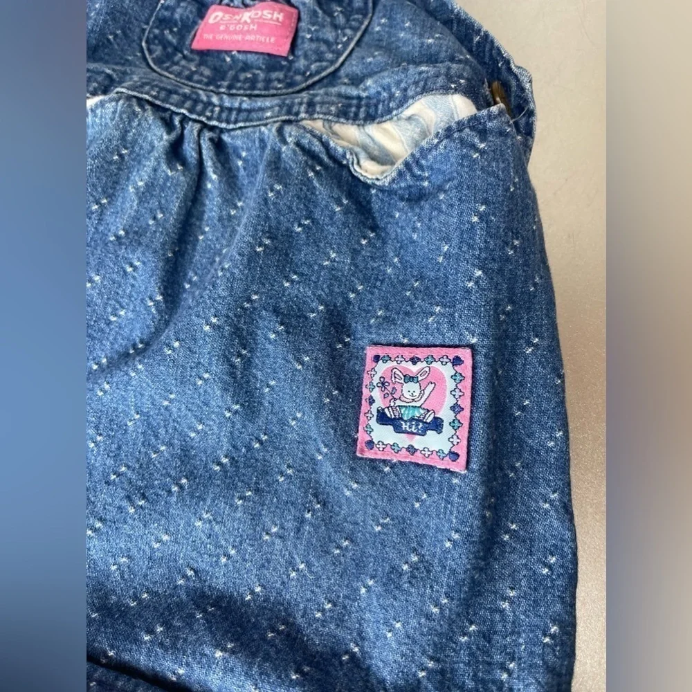 Vintage OshKosh Overall Bunny Dress Size 2T USA Union Made Blue Pink
